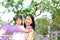 Portrait of Baby Daughter Child Girl at King Rama IX Park Bangkok Thailand Asia Flower Festival