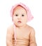 Portrait baby girl wearing pink hat