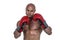 Portrait of bald boxer in red gloves