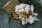 A portrait of Balinese food called Nasi Jinggo on banana leaf