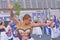 Portrait of a ballerina. Ballet in the central street of Moscow.