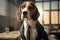 Portrait of a Beagle Dressed in a Formal Business Suit at The Office