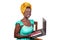 Portrait of a beautiful african businesswoman presenting notebook and laptop, smiling
