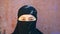 Portrait of a beautiful arab girl. An Islamic woman in a hijab looks into the camera.