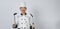 Portrait beautiful asian woman cook wearing chef uniform making gesture