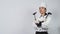 Portrait beautiful asian woman cook wearing chef uniform making gesture