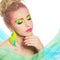 Portrait of beautiful blonde woman. Vivid colored summer make-up.