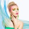 Portrait of beautiful blonde woman. Vivid colored summer make-up.