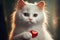 Portrait of the beautiful cat with tiny heart in paws. Generative AI