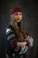 Portrait of beautiful caucasian ukrainian young woman wear red embroidered dress, vyshyvanka