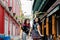 Portrait of beautiful chubby caucasian women in the street