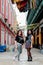 Portrait of beautiful chubby caucasian women in the street