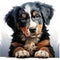 Portrait of a Beautiful Cute Bernese Mountain Dog Puppy extreme closeup. Generative AI