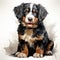 Portrait of a Beautiful Cute Bernese Mountain Dog Puppy extreme closeup. Generative AI