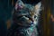 Portrait of a beautiful digital painting of a little cat. AI generated