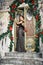 Portrait of beautiful elegant young woman in gorgeous evening dress over christmas background