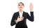 Portrait of beautiful female flight attendant taking oath