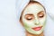 Portrait of beautiful girl applying facial mask