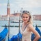 Portrait of A Beautiful Girl in Front Venezian Canal Gondolas