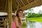 Portrait of beautiful happy woman is smiling at camera in Bali Ä°sland