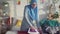 Portrait beautiful Muslim woman the housewife irons linen