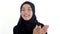 Portrait beautiful Muslim woman wearing traditional clothing clapping hands