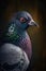 Portrait of a beautiful pigeon on a dark background. Close-up. Generative AI