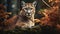 Portrait of Beautiful Puma in autumn forest. American cougar - mountain lion, striking pose, scene in the woods