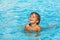 Portrait of beautiful small laughing boy in water