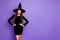Portrait of beautiful spooky creepy gothic woman witch short mini dress want conjure say spells on october theme party