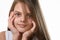 Portrait of a beautiful teenage girl, Caucasian appearance, with long brown hair