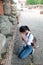 Portrait of beautiful traveler asian woman paying respect in ancient temple