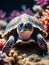 Portrait of beautiful turtle on realistic coral reef