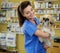 Portrait of a beautiful veterinarian holding cute Shih Tzu
