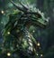 portrait of beautiful wisdom forest dragon with beautiful light bokeh. close up. 2024 year chinise symbol. New year concept. AI