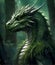portrait of beautiful wisdom forest green dragon. close up. 2024 year chinise symbol. Fantasy concept. AI generated
