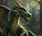 portrait of beautiful wisdom forest green dragon. close up. 2024 year chinise symbol. Fantasy concept. AI generated