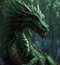 portrait of beautiful wisdom forest green dragon. close up. 2024 year chinise symbol. New year concept. AI generated