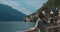 Portrait of beautiful woman enjoying magnifficent view. Girl taking moment to admire inspiring landscape and sunbathing