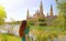 Portrait of beautiful woman looking at Cathedral Basilica of Our Lady of the Pillar, spanish landmark in Zaragoza, Spain