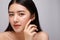 Portrait of beautiful young asian woman clean fresh bare skin concept. Asian girl beauty face skincare and health wellness,