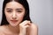 Portrait of beautiful young asian woman clean fresh bare skin concept. Asian girl beauty face skincare and health wellness