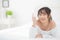 Portrait beautiful young asian woman smile wake up healthy and wellness at morning