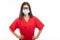 Portrait of beautiful young nurse wearing scrubs and face sterile mask