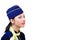 Portrait of beautiful young stewardess profile