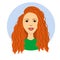 Portrait of beautiful young woman with curly red hair. Beautiful women face vector illustration. Happy cheerful young woman