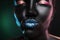 Portrait of beautiful young woman with surreal makeup on dark background, closeup