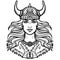 Portrait of the beautiful young woman Valkyrie in a horned helmet. Pagan goddess, mythical character.