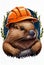 Portrait of a beaver in a protective helmet. AI generated