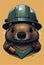 Portrait of a beaver in a protective helmet. AI generated